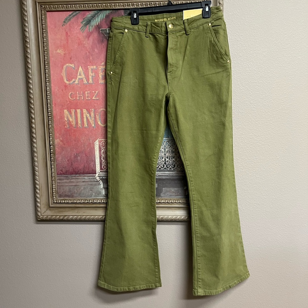 🍁 Michael Kors Smoky Olive Selma Flare High Rise Jeans